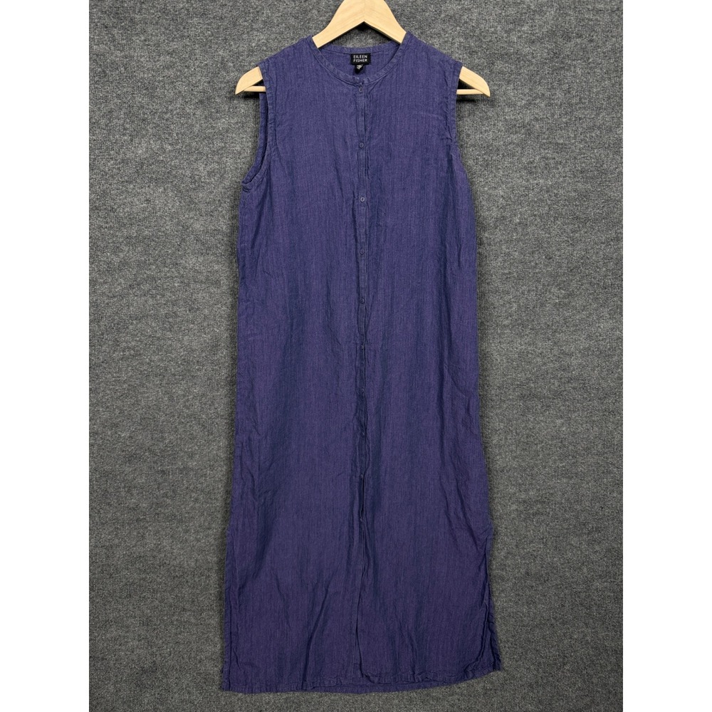 Eileen Fisher Womens Size Small Chambray‎ Midi Shirt Dress Minimalist Vacation